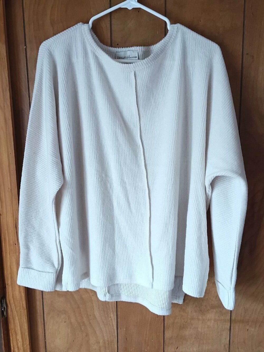Zenana Ribbed Knit Top Size S/M Cream Rayon Blend Long Sleeve